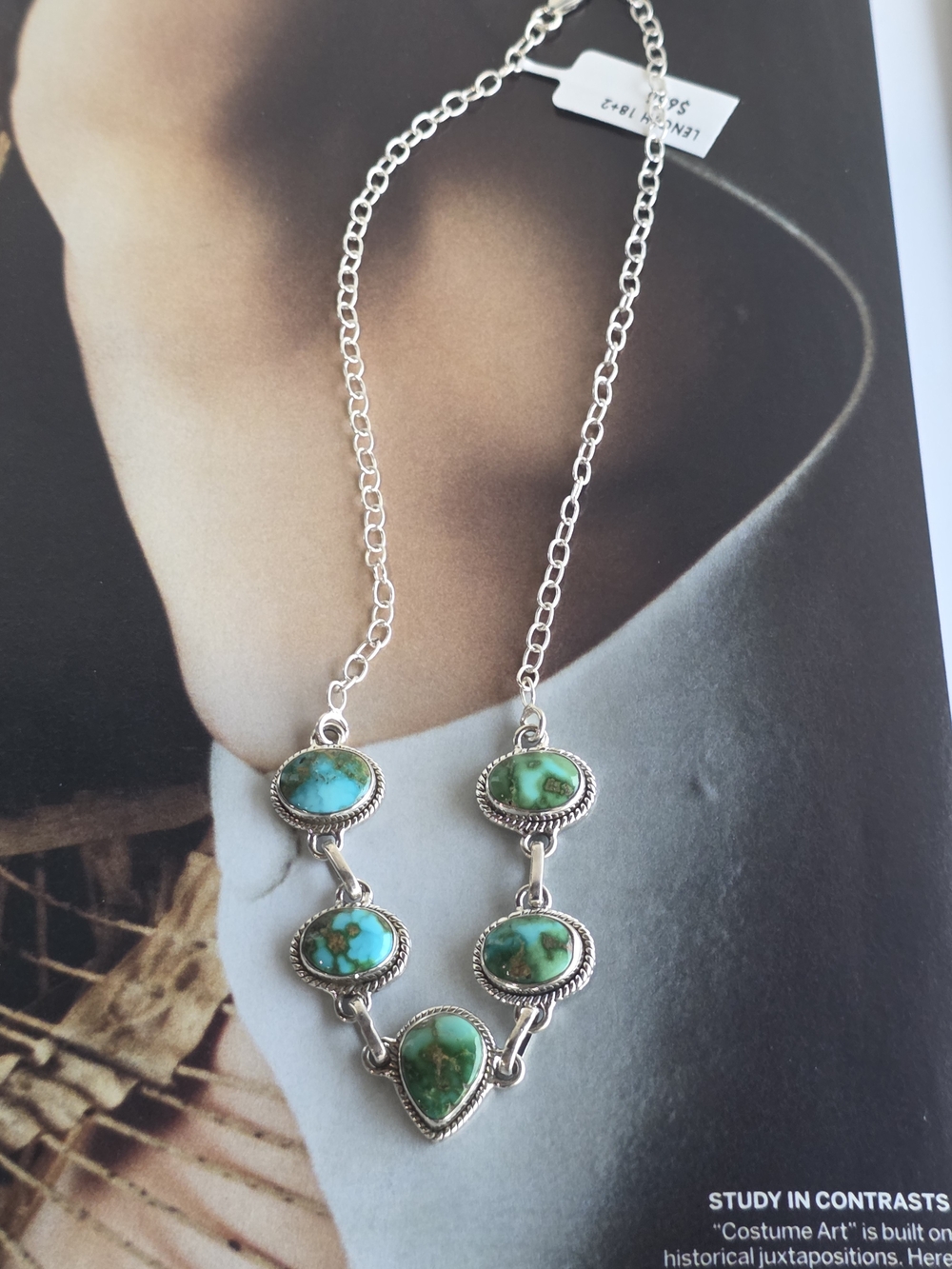 Turquoise Sonoran Mountain Stone Sterling Silver Chain - Picture 2 of 9